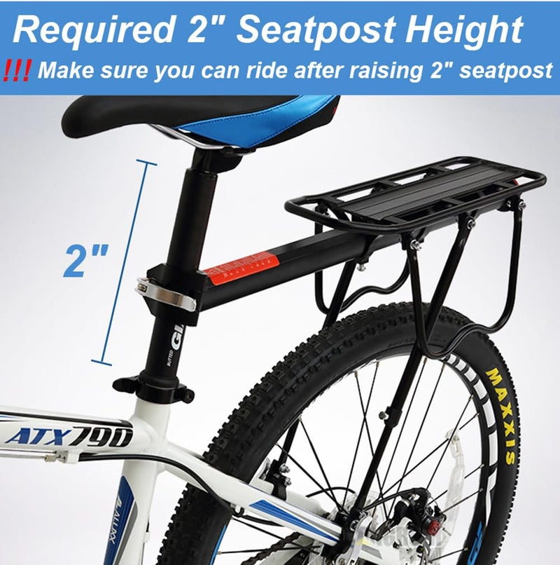 Dirza Rear Bike Rack Bicycle Cargo Rack Quick Release Adjustable Alloy Bicycle Carrier 115 lbs Capacity Easy to Install Black - Image 4